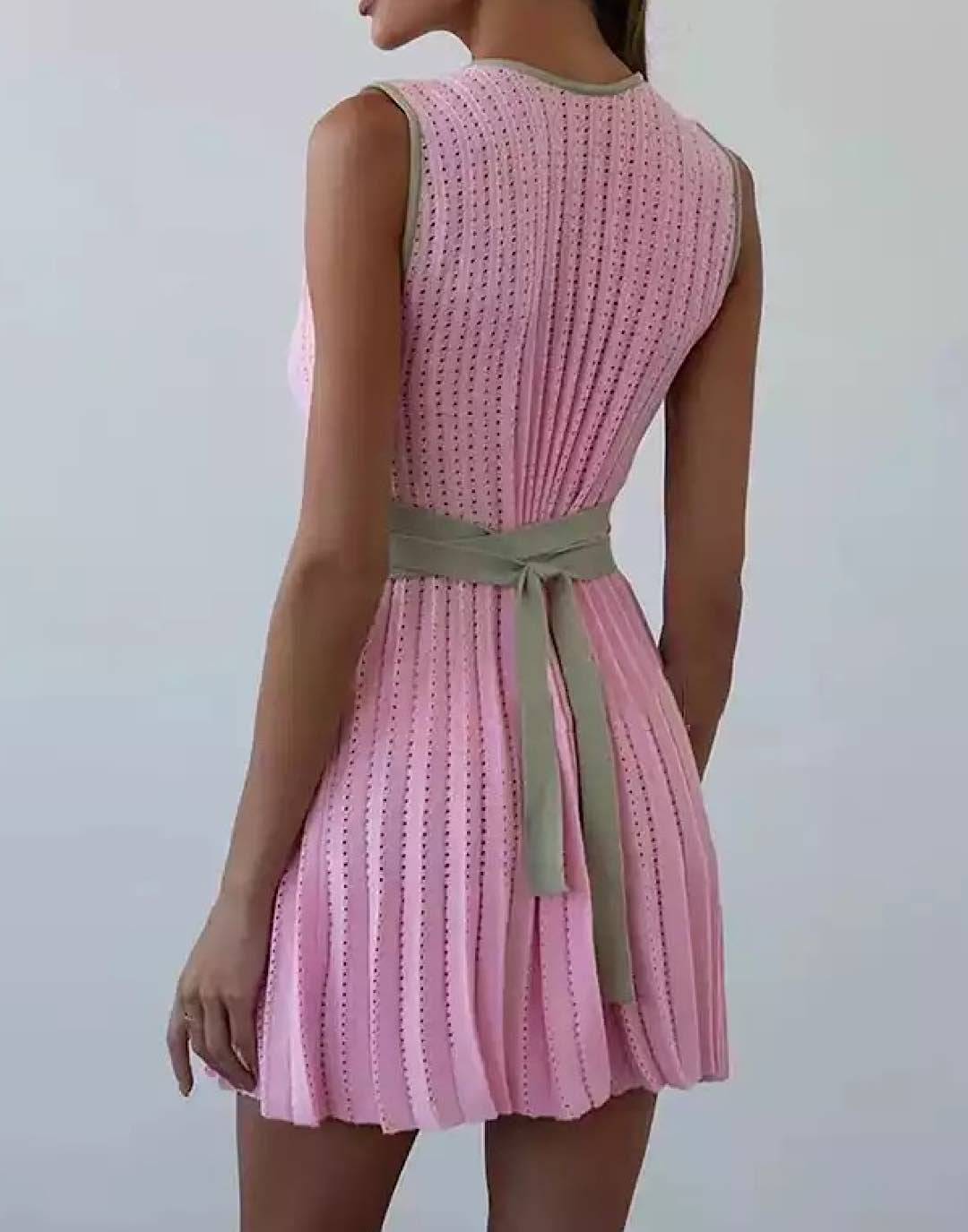 Pleated Color Block Dress