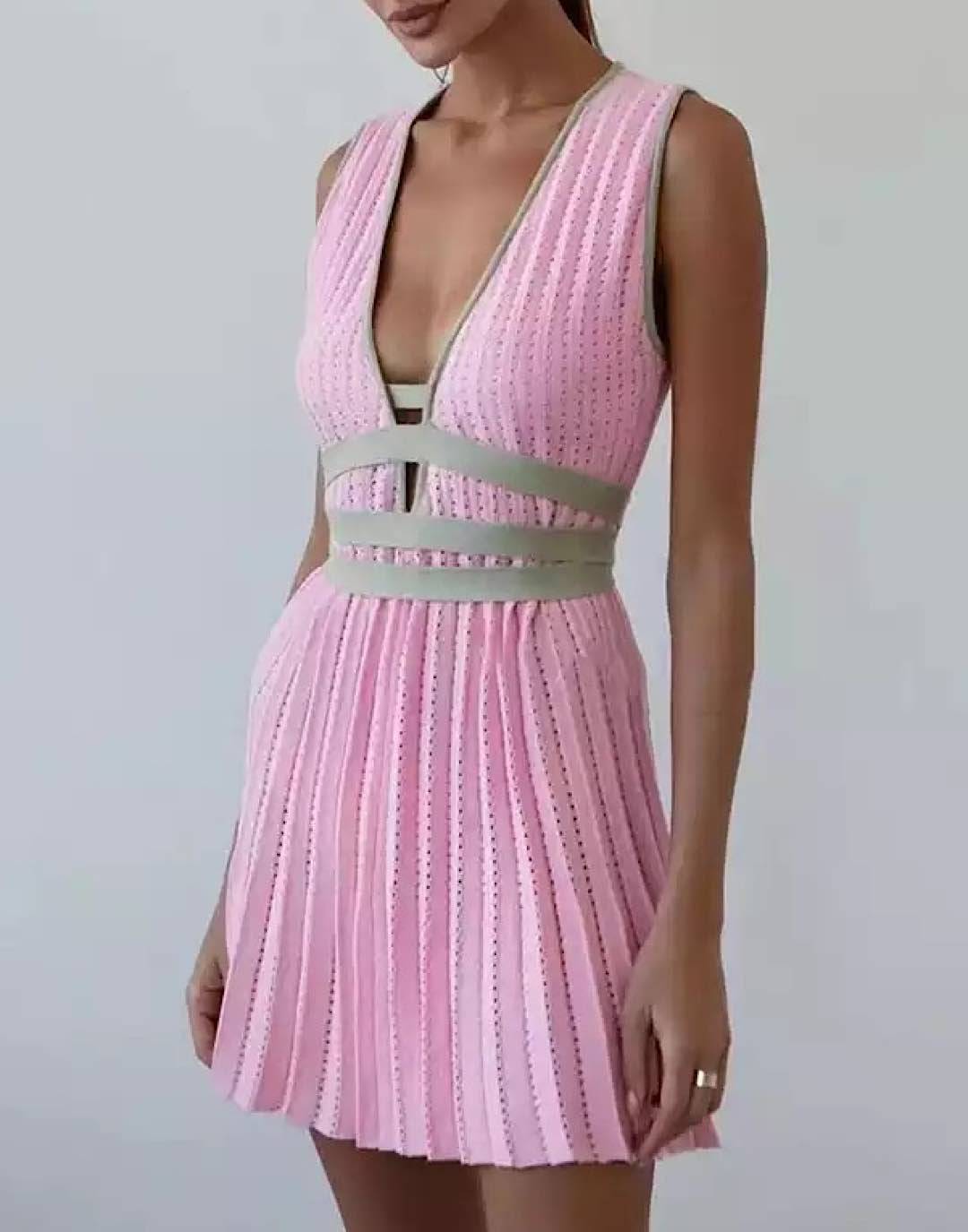 Pleated Color Block Dress