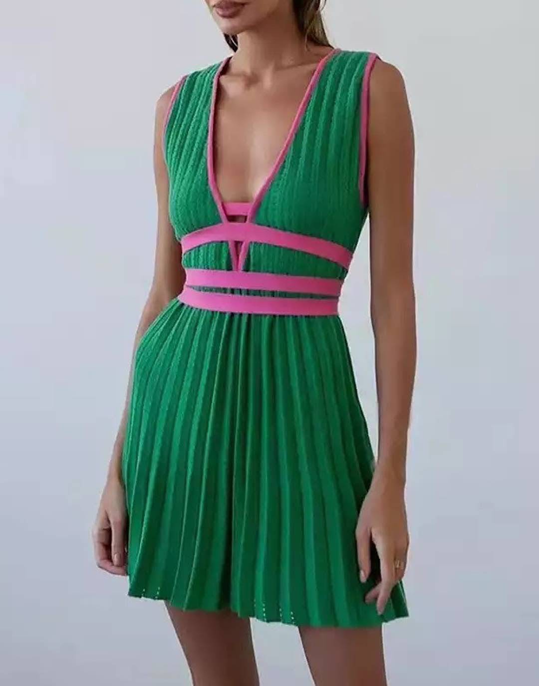 Pleated Color Block Dress