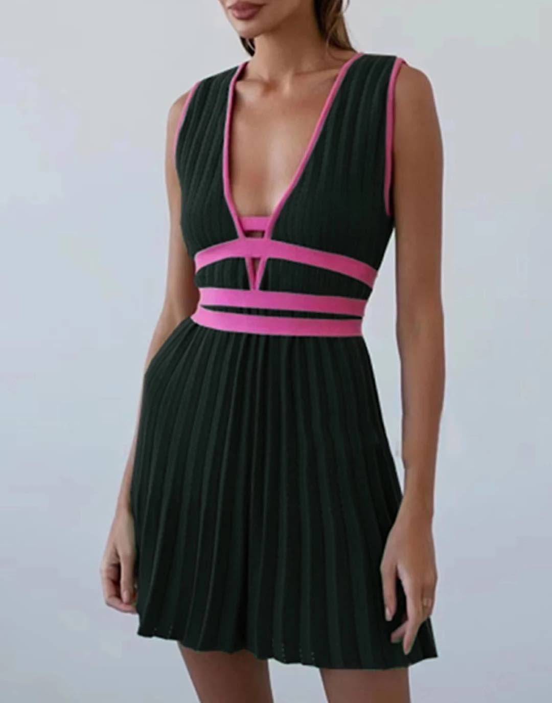 Pleated Color Block Dress