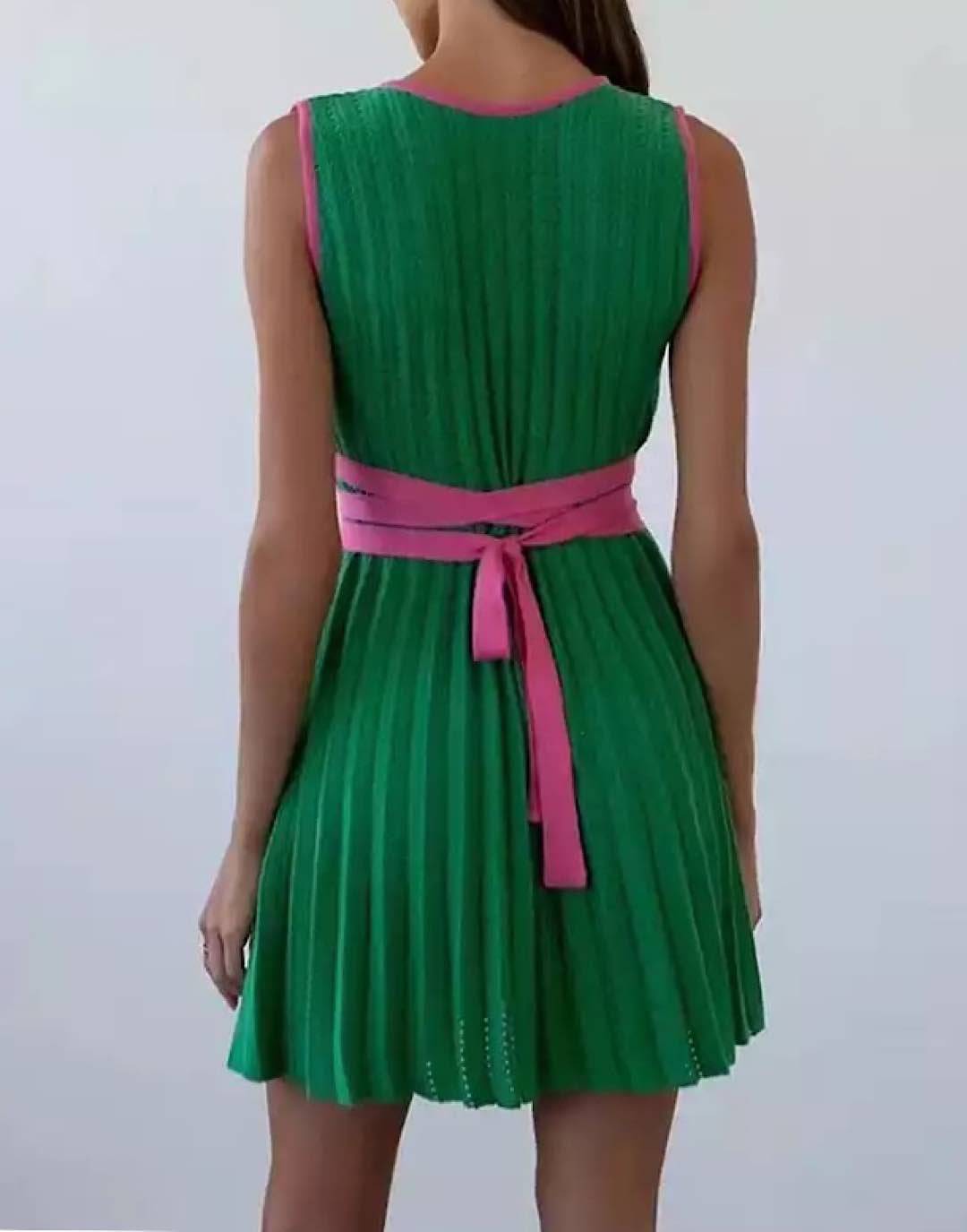 Pleated Color Block Dress