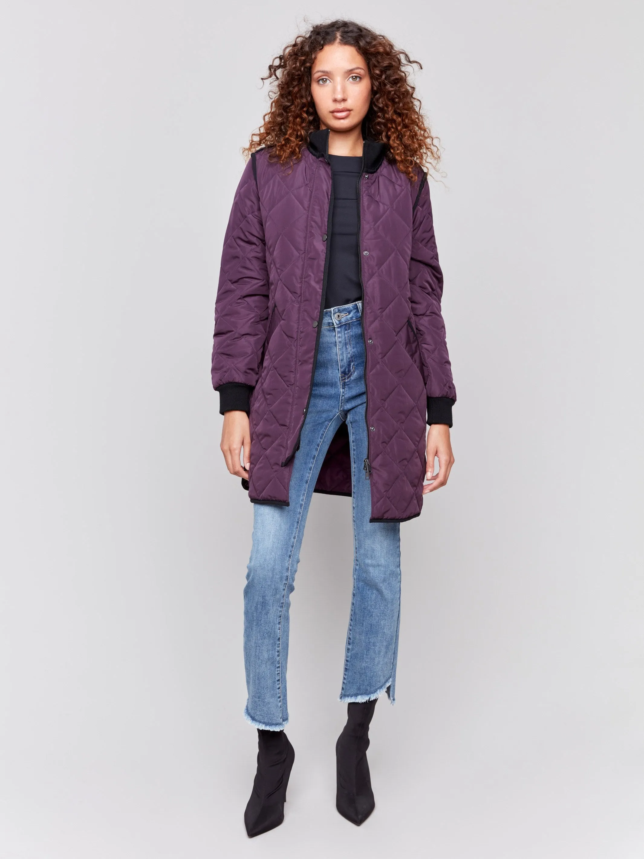 Plum Long Quilted Puffer Jacket