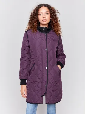 Plum Long Quilted Puffer Jacket