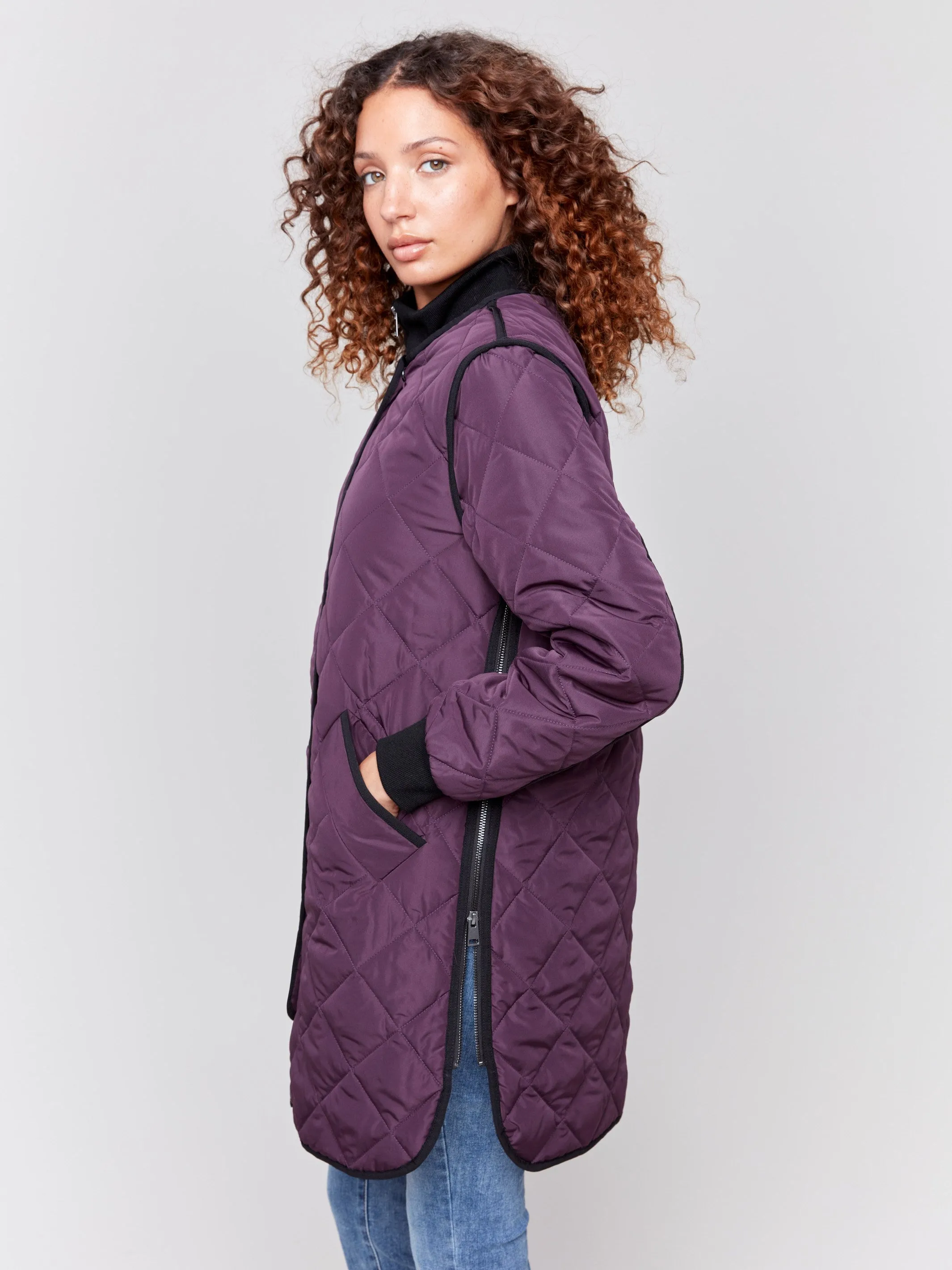 Plum Long Quilted Puffer Jacket