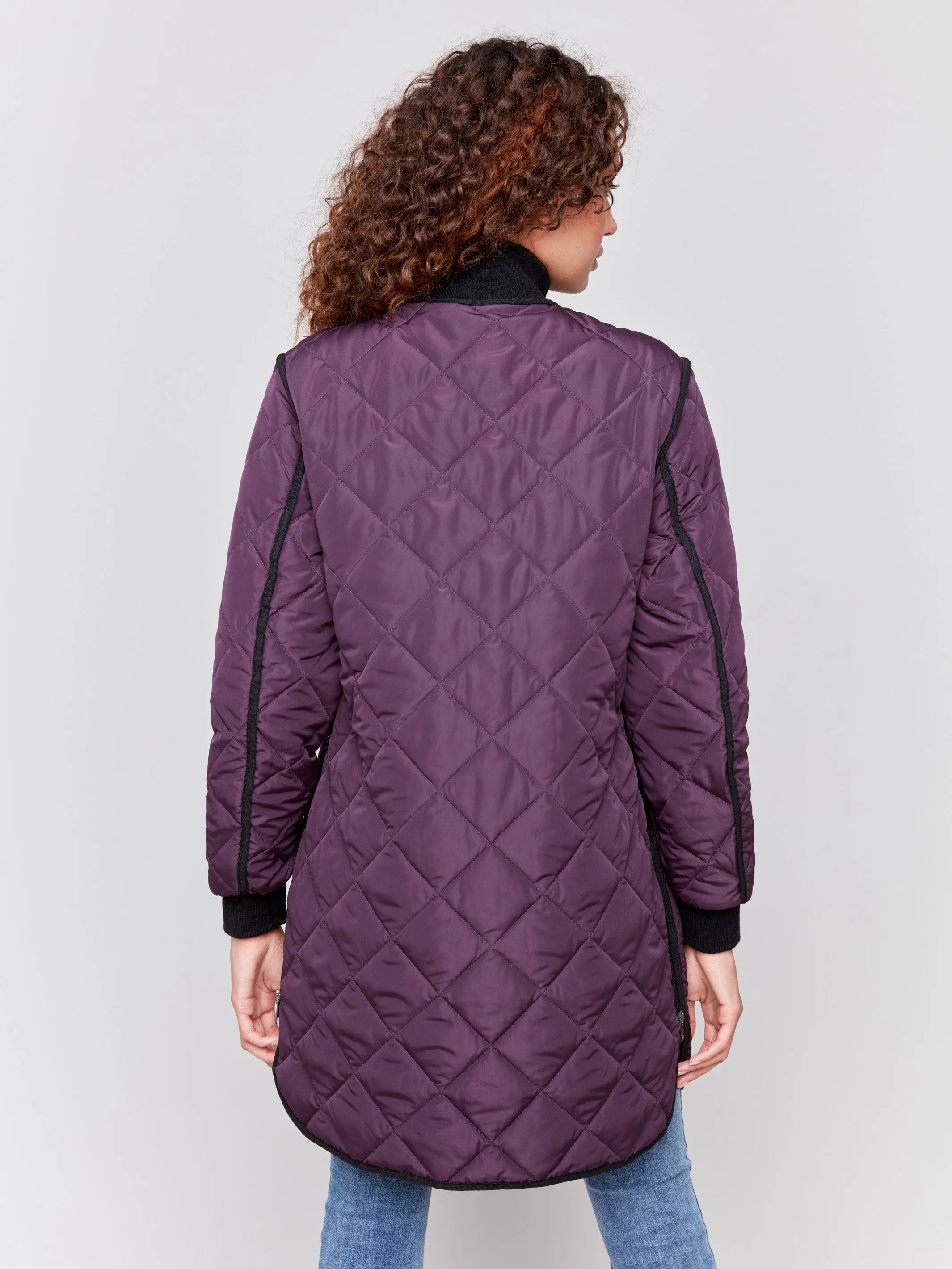 Plum Long Quilted Puffer Jacket