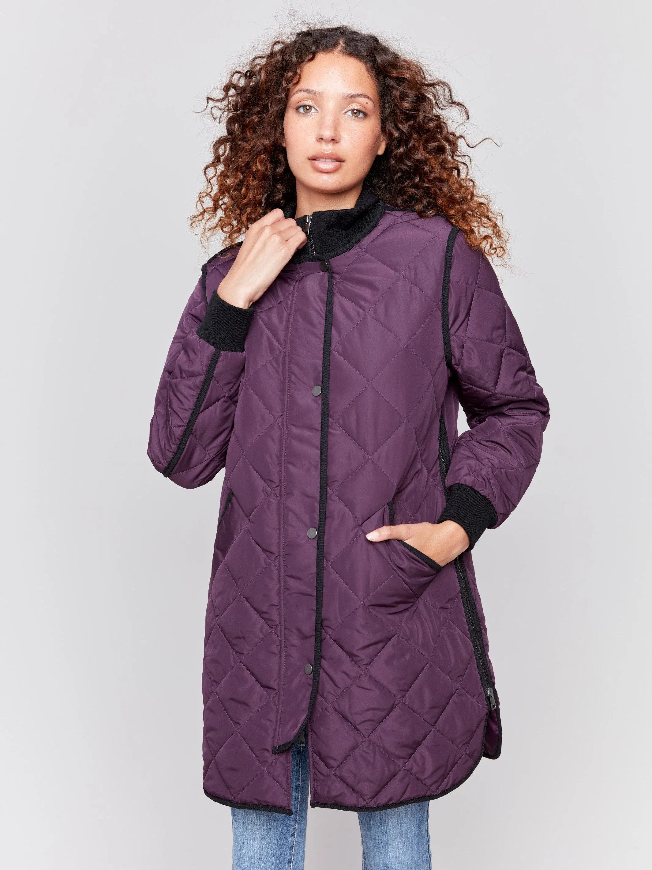 Plum Long Quilted Puffer Jacket