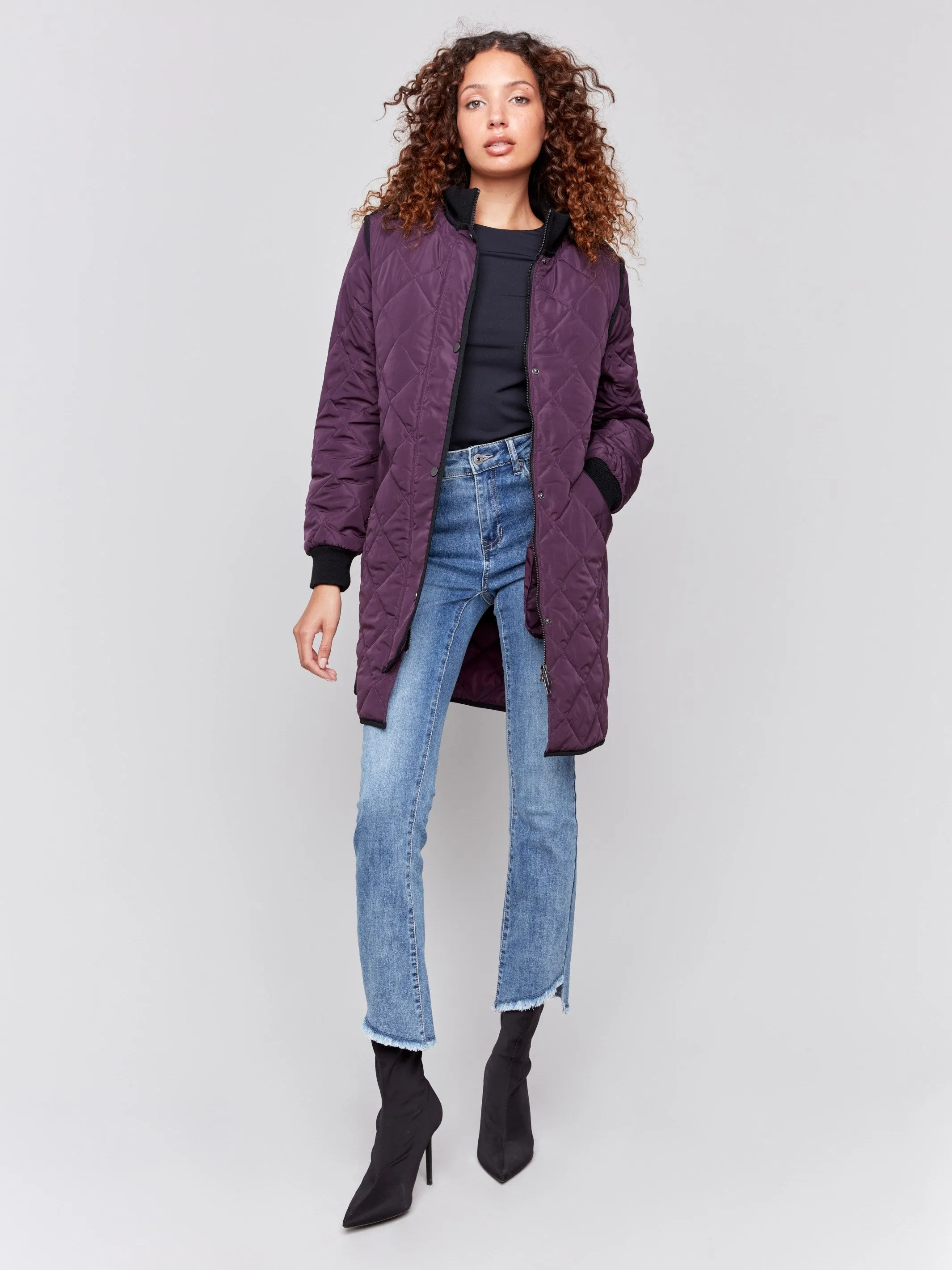 Plum Long Quilted Puffer Jacket