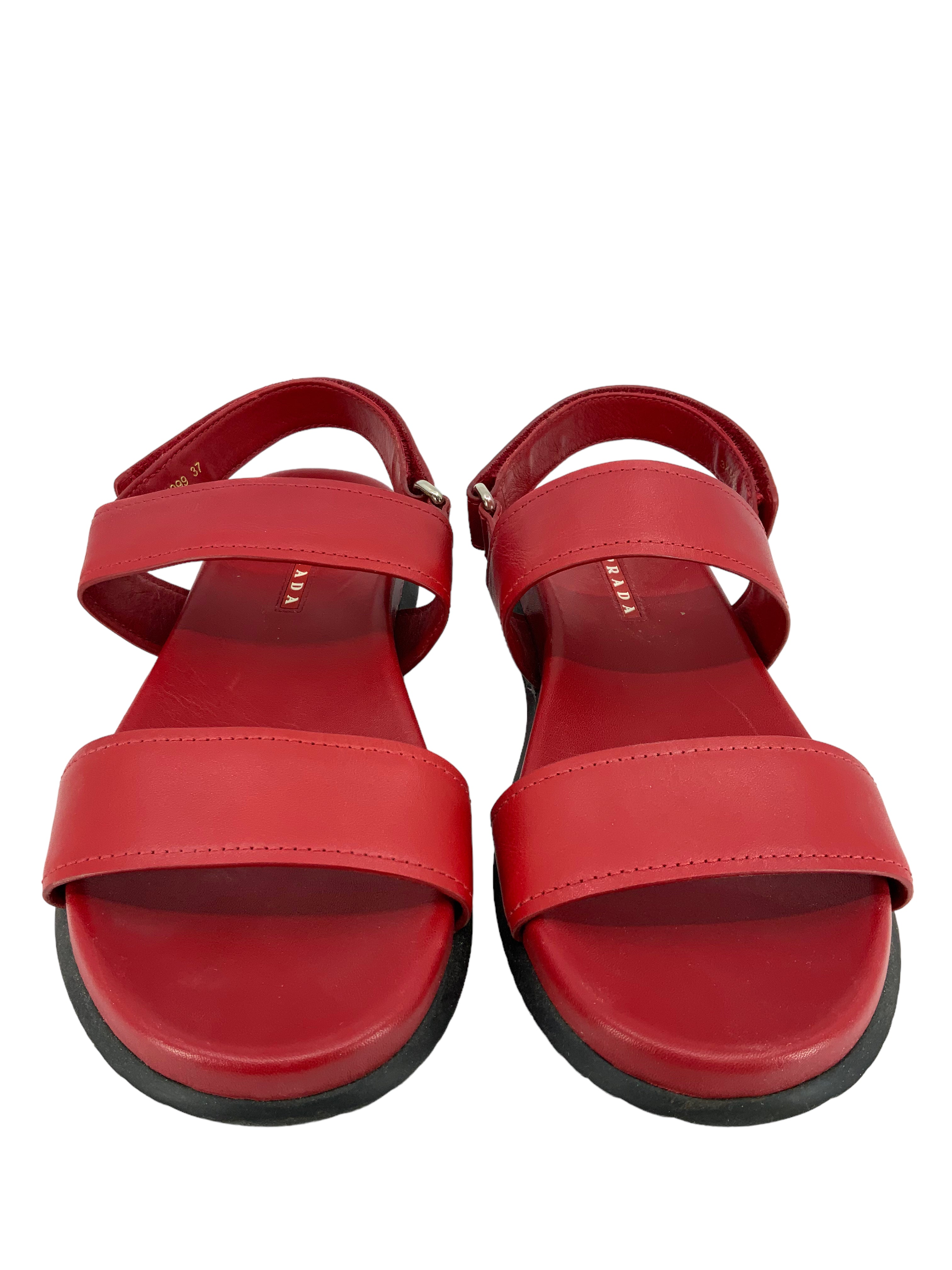 PRADA Leather Velcro Sandals - Size 7