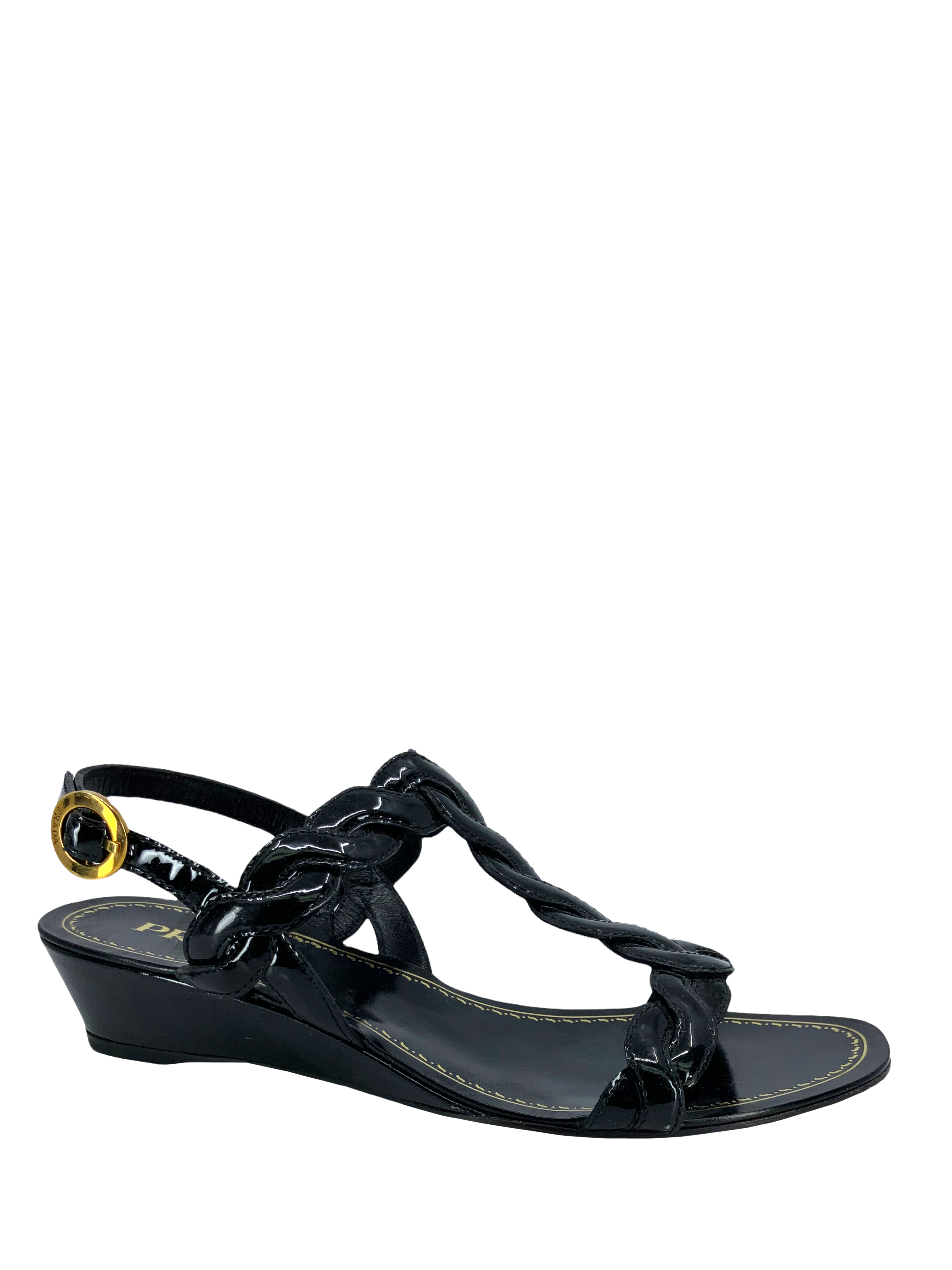 Prada Patent Leather T-Strap Sandals Size 7