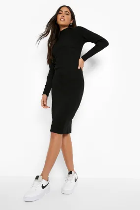 Premium Midi Dress with High Neck Rib Detail and Corset