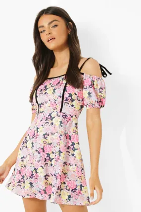 Printed Corset Detail Skater Dress