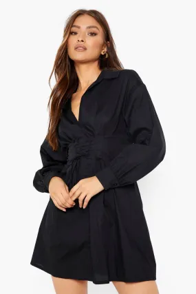 Puff Sleeve Shirt Dress with Corset Detail