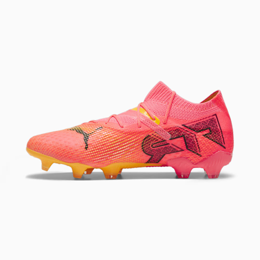 Puma Future 7 Ultimate FG/AG Sunset Glow Black Sun Stream football boots.