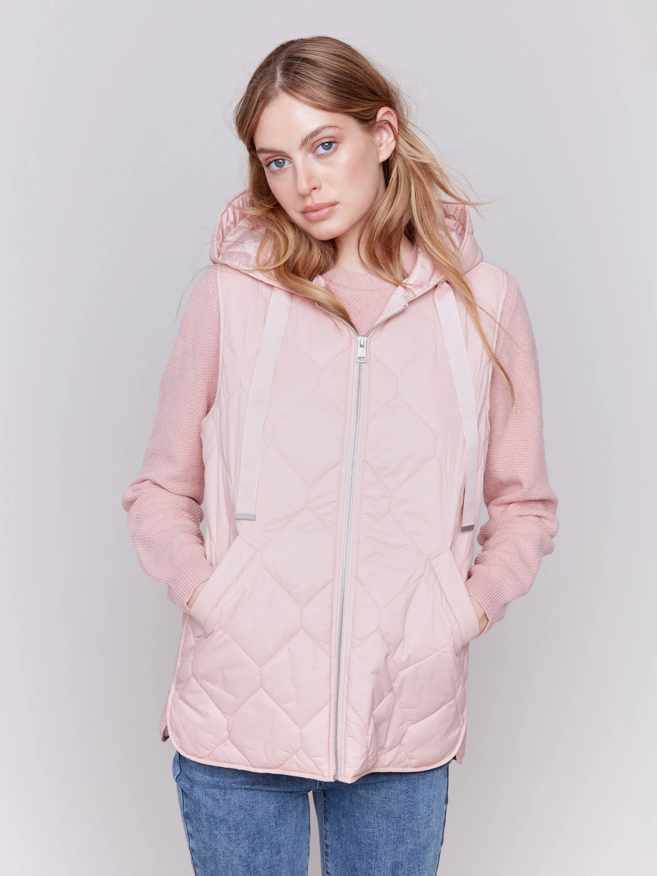 Quartz Short Quilted Puffer Vest with Hood