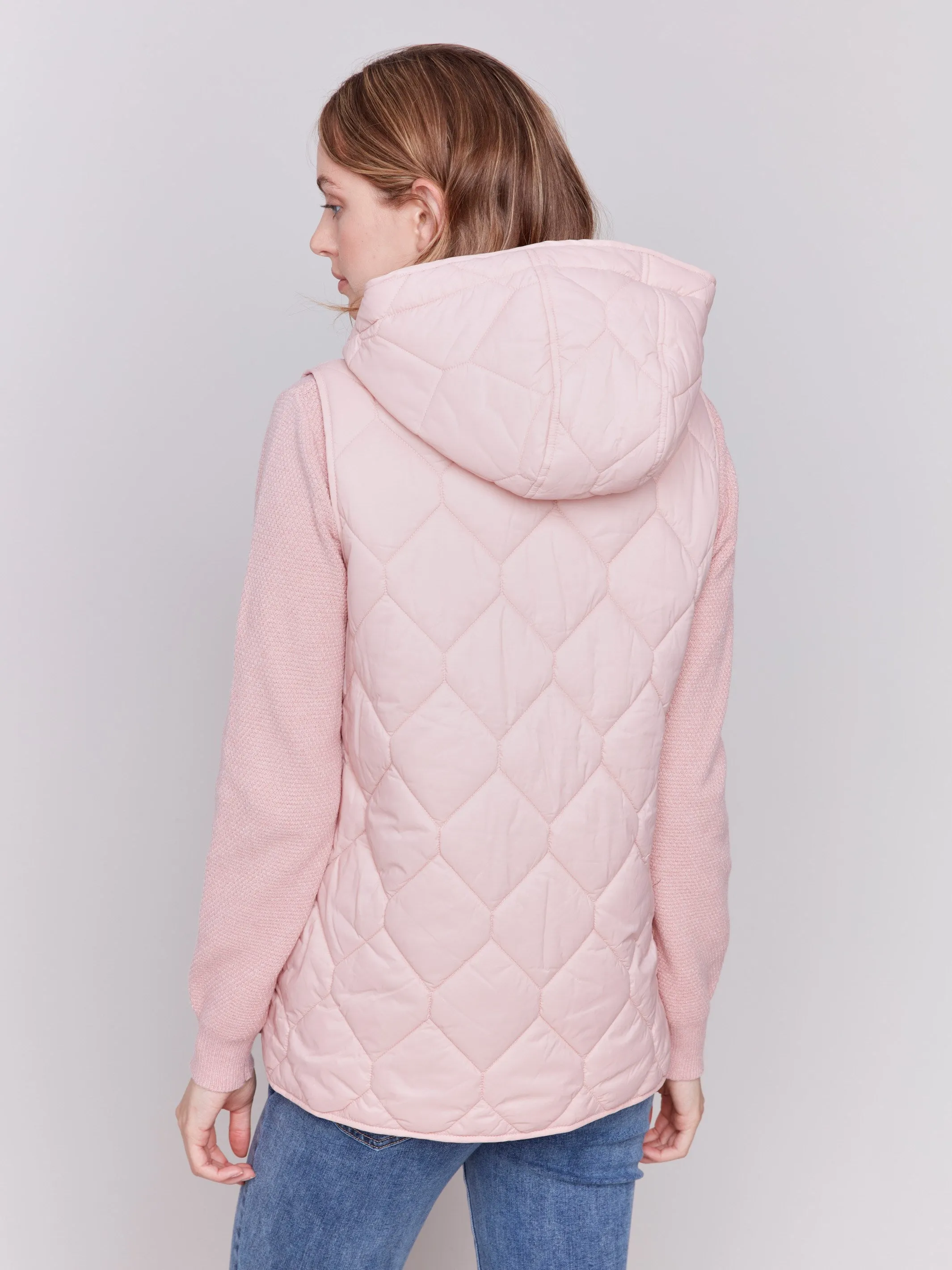 Quartz Short Quilted Puffer Vest with Hood