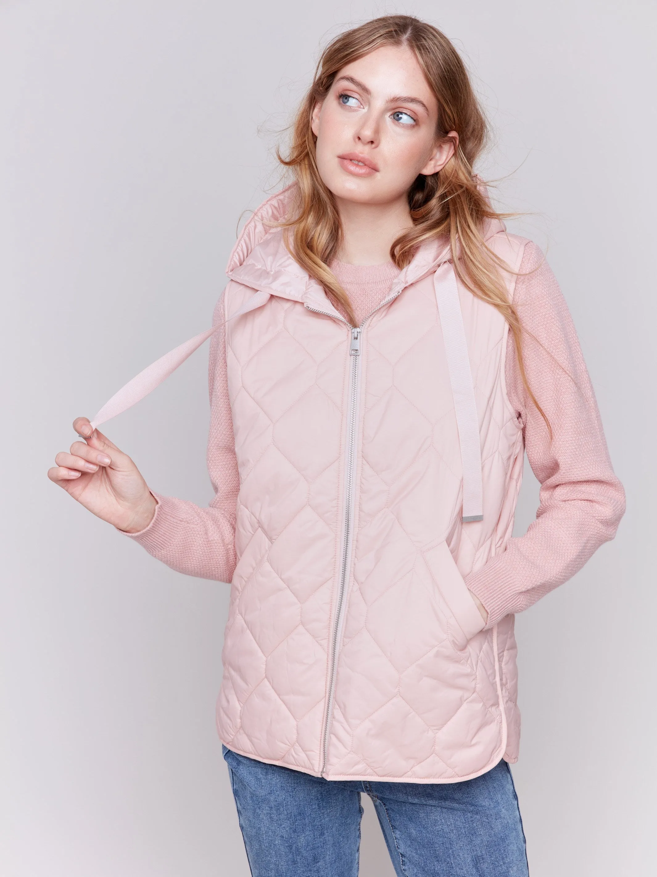 Quartz Short Quilted Puffer Vest with Hood