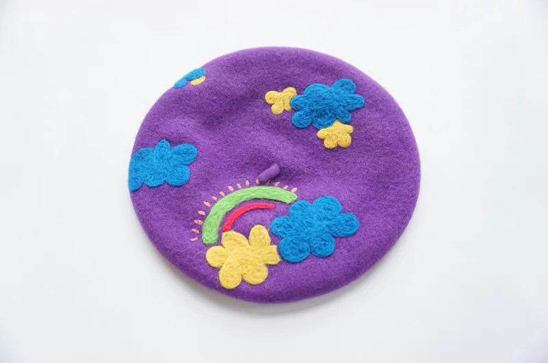 Rainbow Clouds Purple Beret BY51100 for Sale