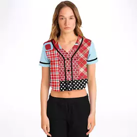 Red Cropped Button Front Jersey, Pacific Palisades Geo Pattern