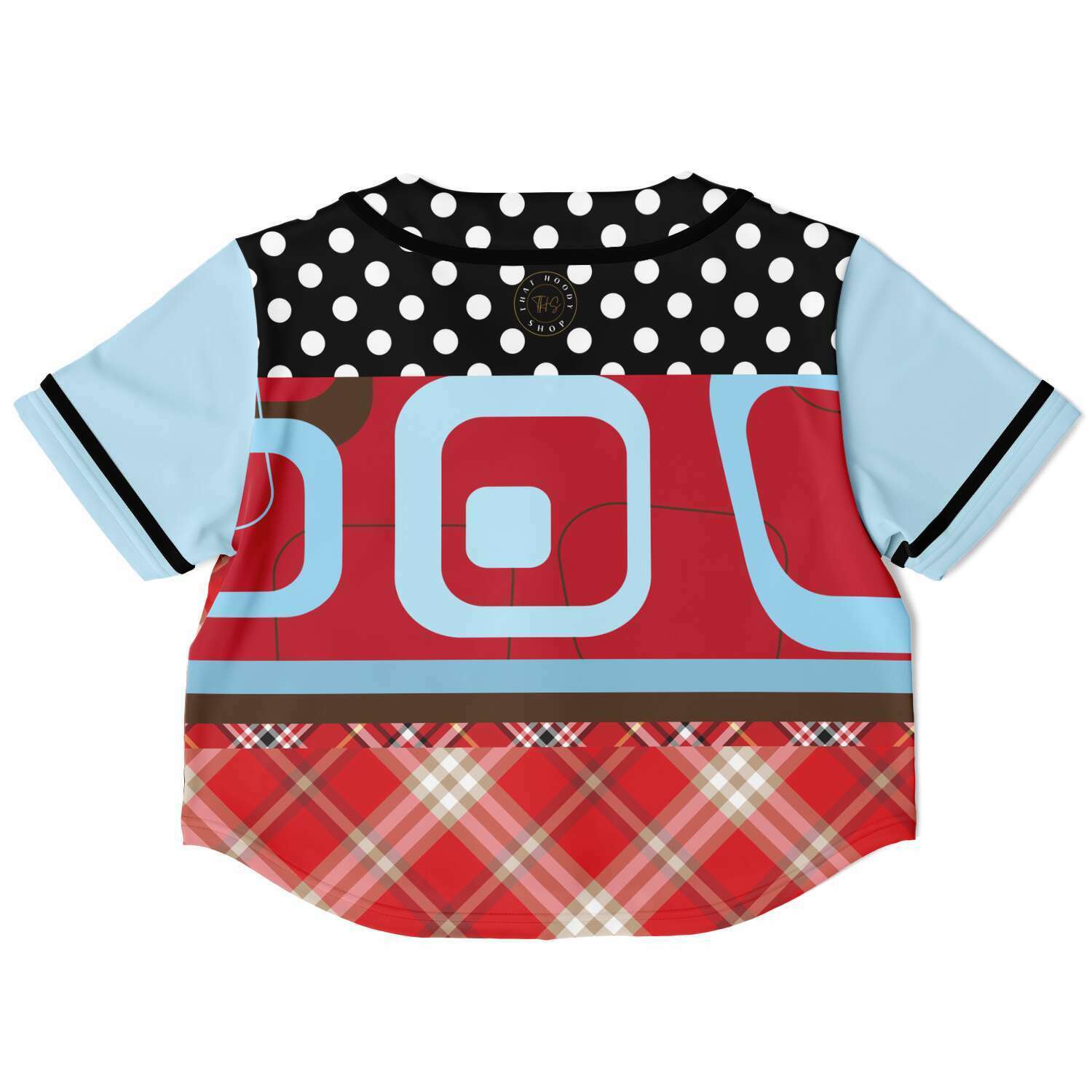 Red Cropped Button Front Jersey, Pacific Palisades Geo Pattern