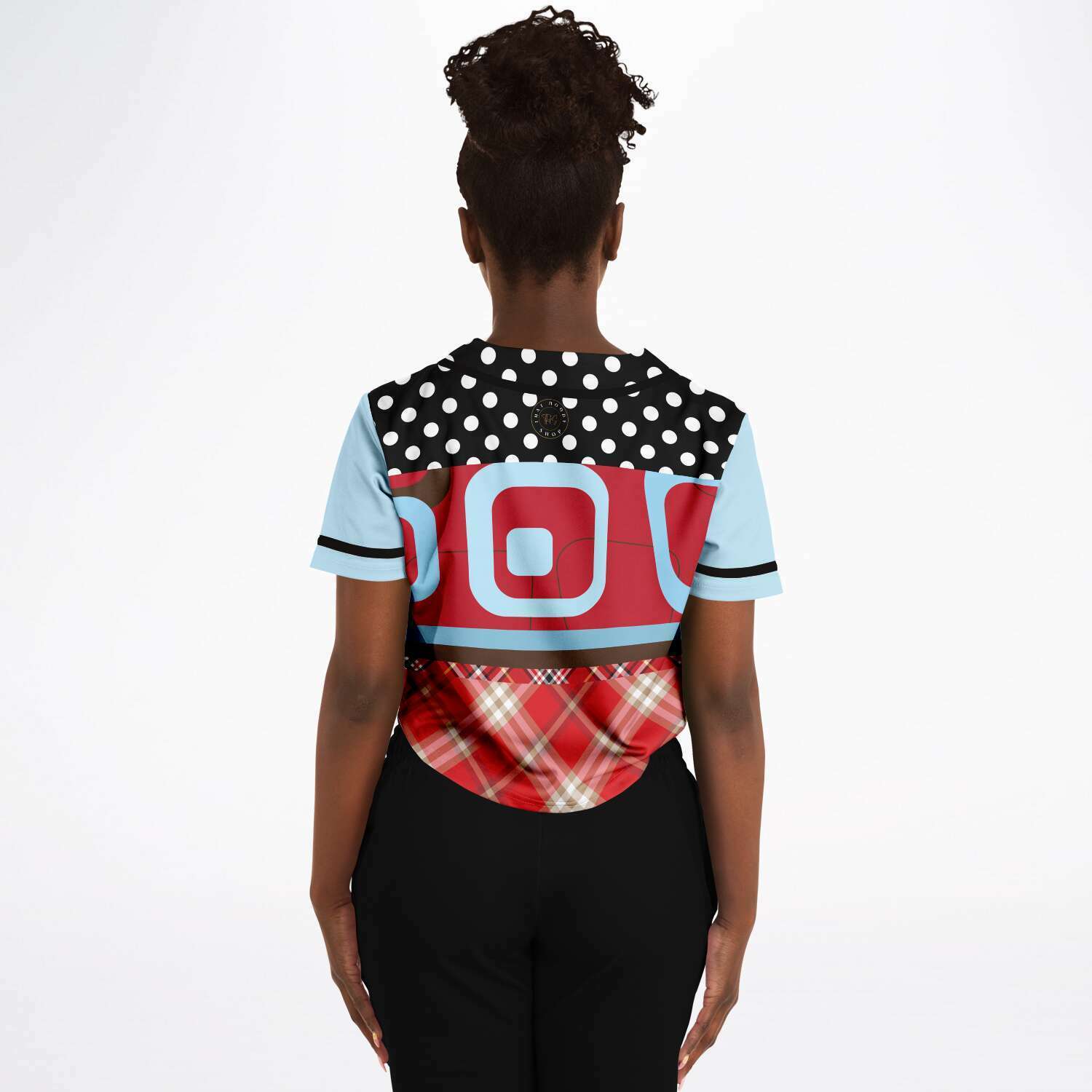 Red Cropped Button Front Jersey, Pacific Palisades Geo Pattern