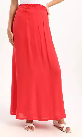 Red Elastic Waist Slip On Fluffy Maxi Skirt 56620