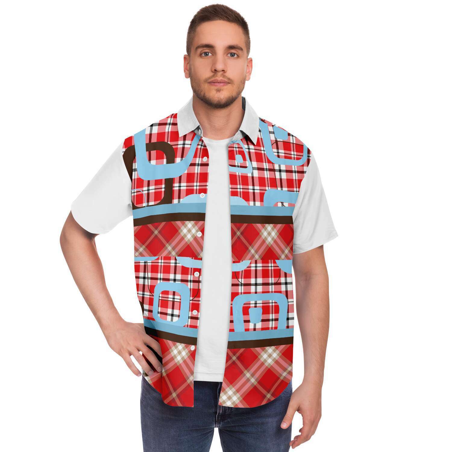 Red plaid button down shirt, Pacific Palisades