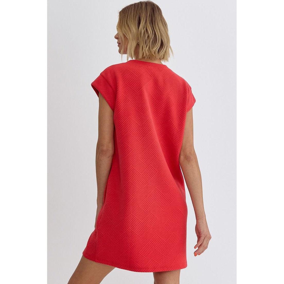 Red Textured Pocket Dress (S-2X)