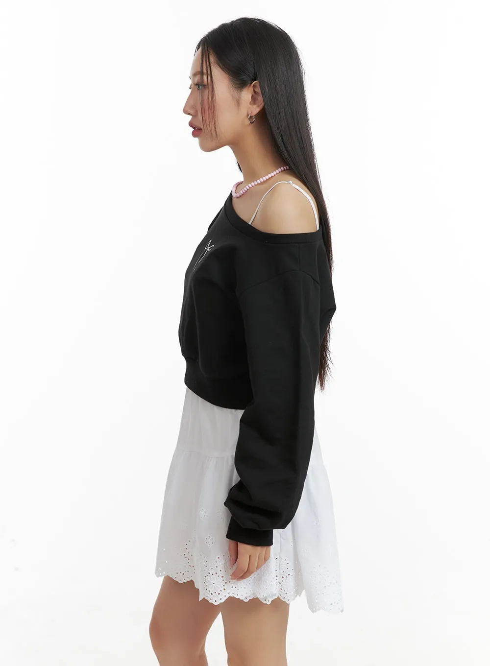 Asymmetrical Ribbon Cropped Sweatshirt OA402