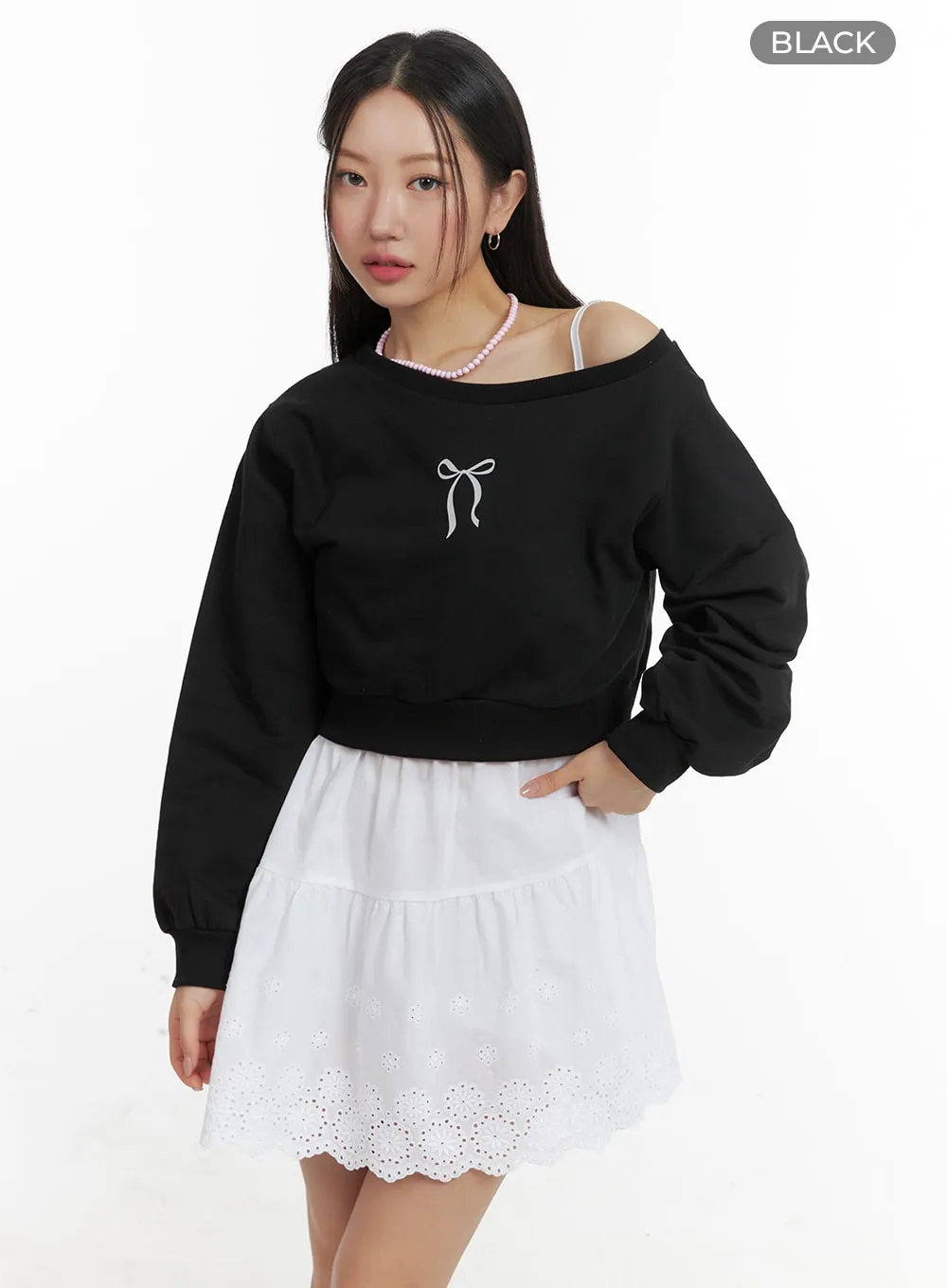 Asymmetrical Ribbon Cropped Sweatshirt OA402