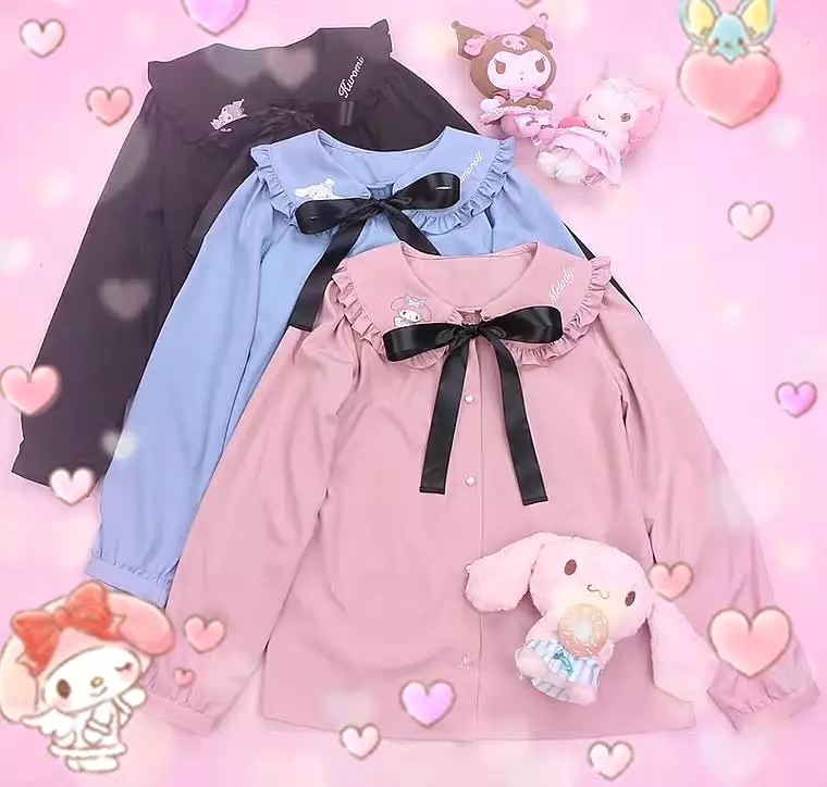 Sanrio character shirt blouse doll collar mymelody kuromi cinnamoroll - Sanrio character shirt with blouse and doll collar featu