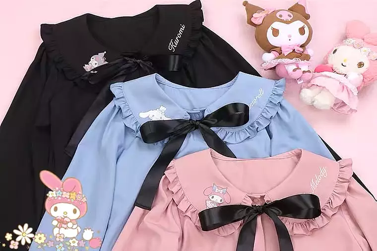 Sanrio character shirt blouse doll collar mymelody kuromi cinnamoroll - Sanrio character shirt with blouse and doll collar featu