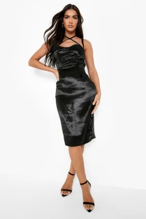 Satin Midi Dress with Corset Detail and Frill Cup