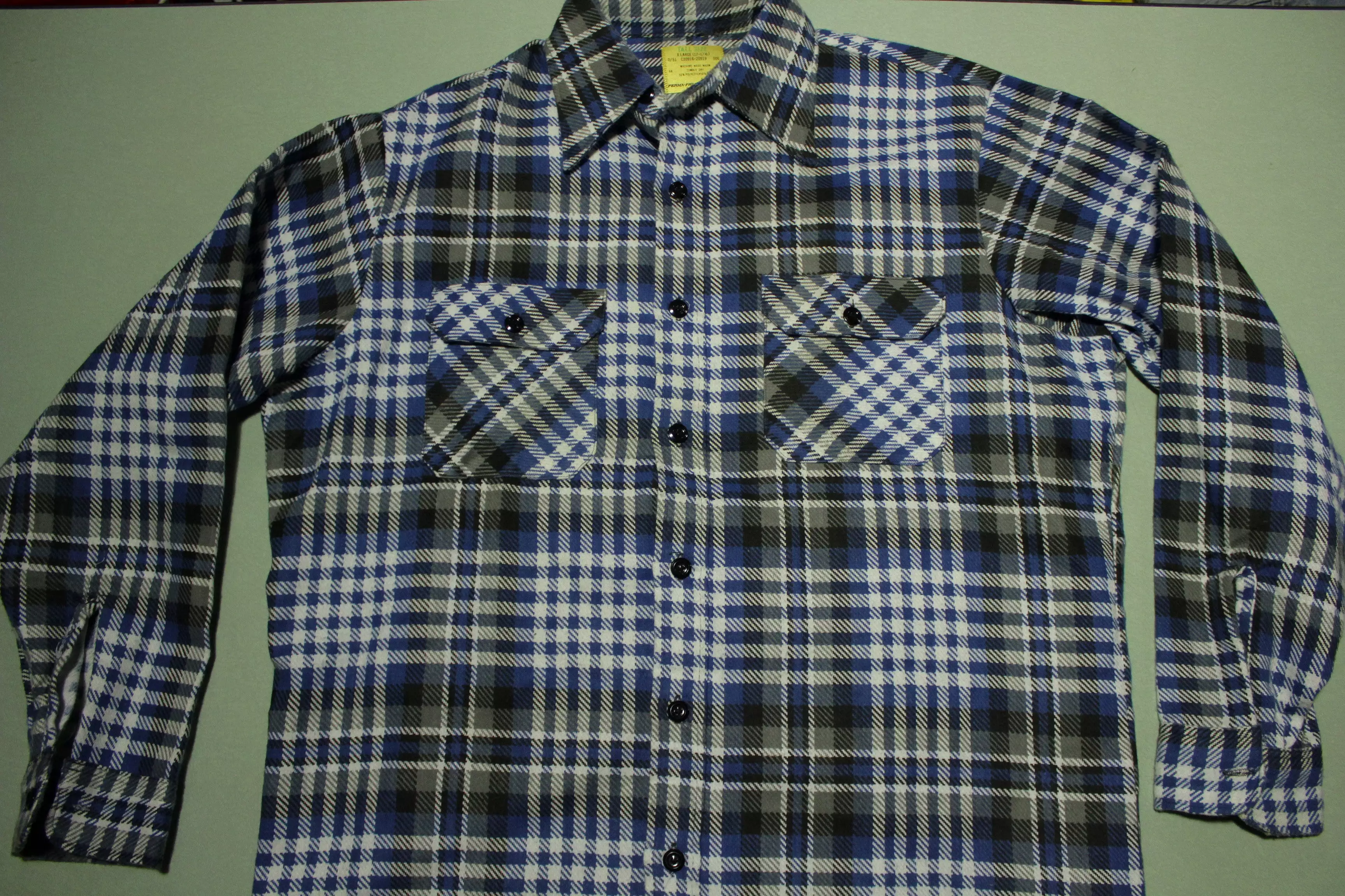 Sears Vintage 70's Flannel Western Shirt - Heavy Plaid Design - Perma Prest Technology