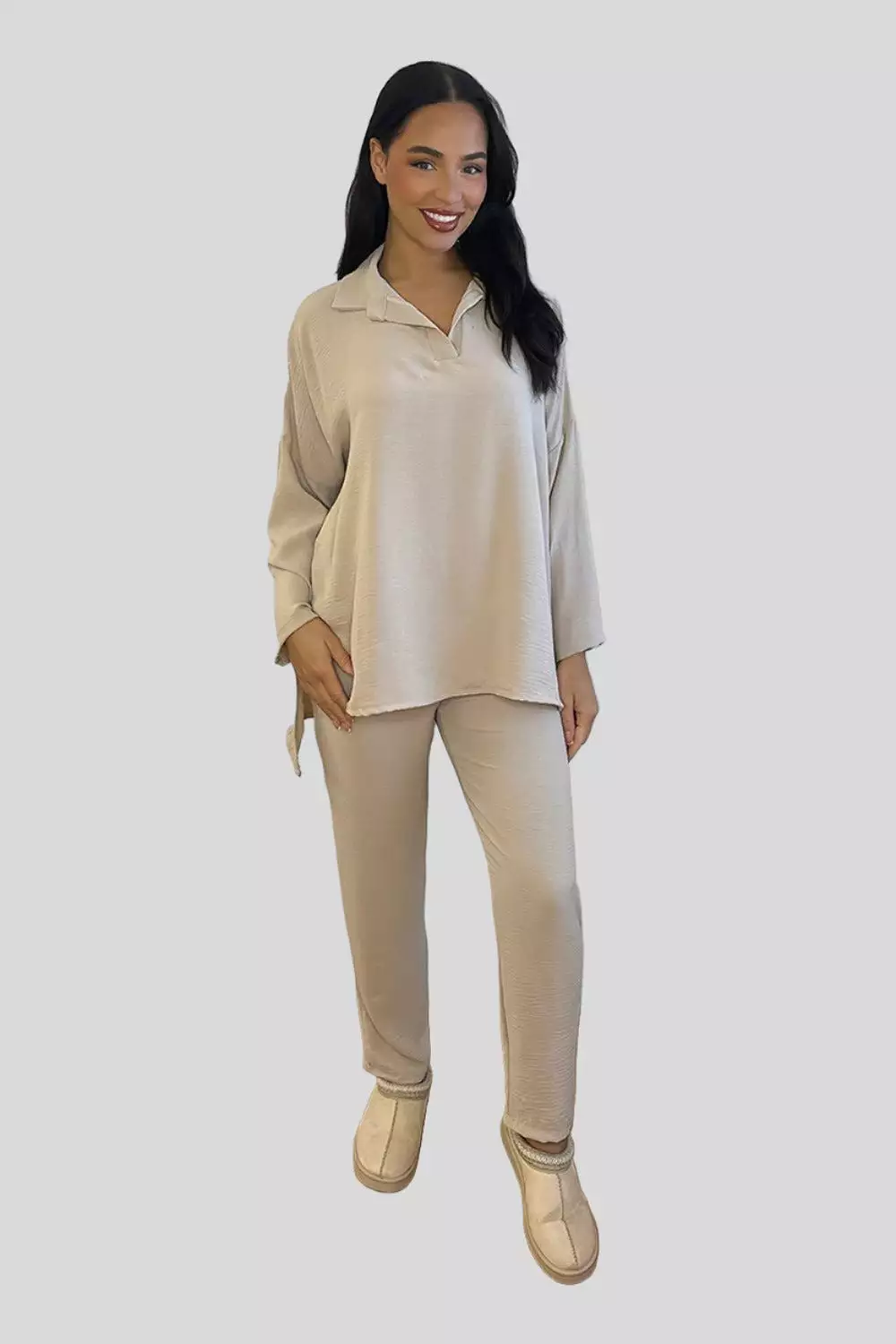 Shirt blouse and trousers set for leisure