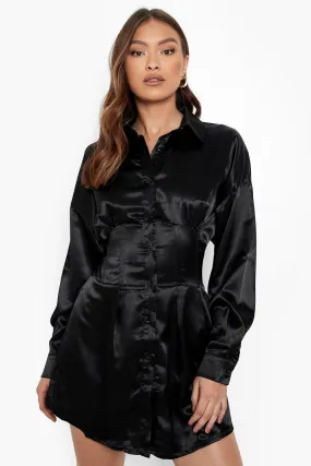 Shirt Dress with Satin Corset Waist Detail