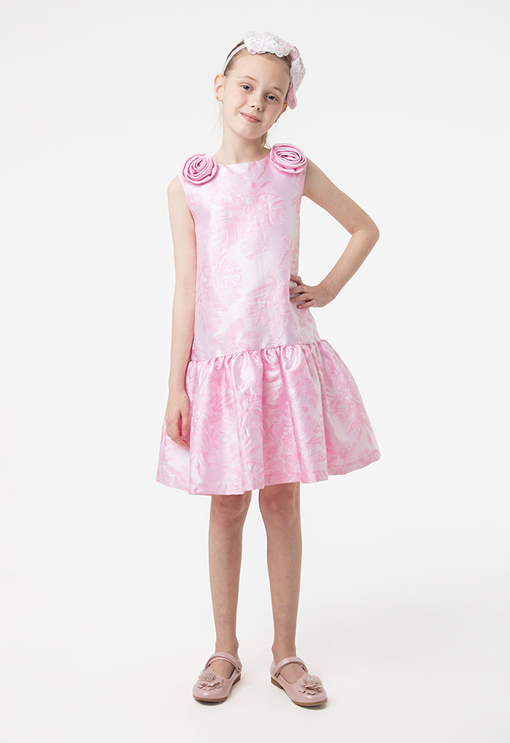 Solid Rose Bud Ruffle Dress