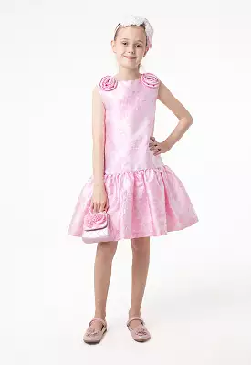 Solid Rose Bud Ruffle Dress