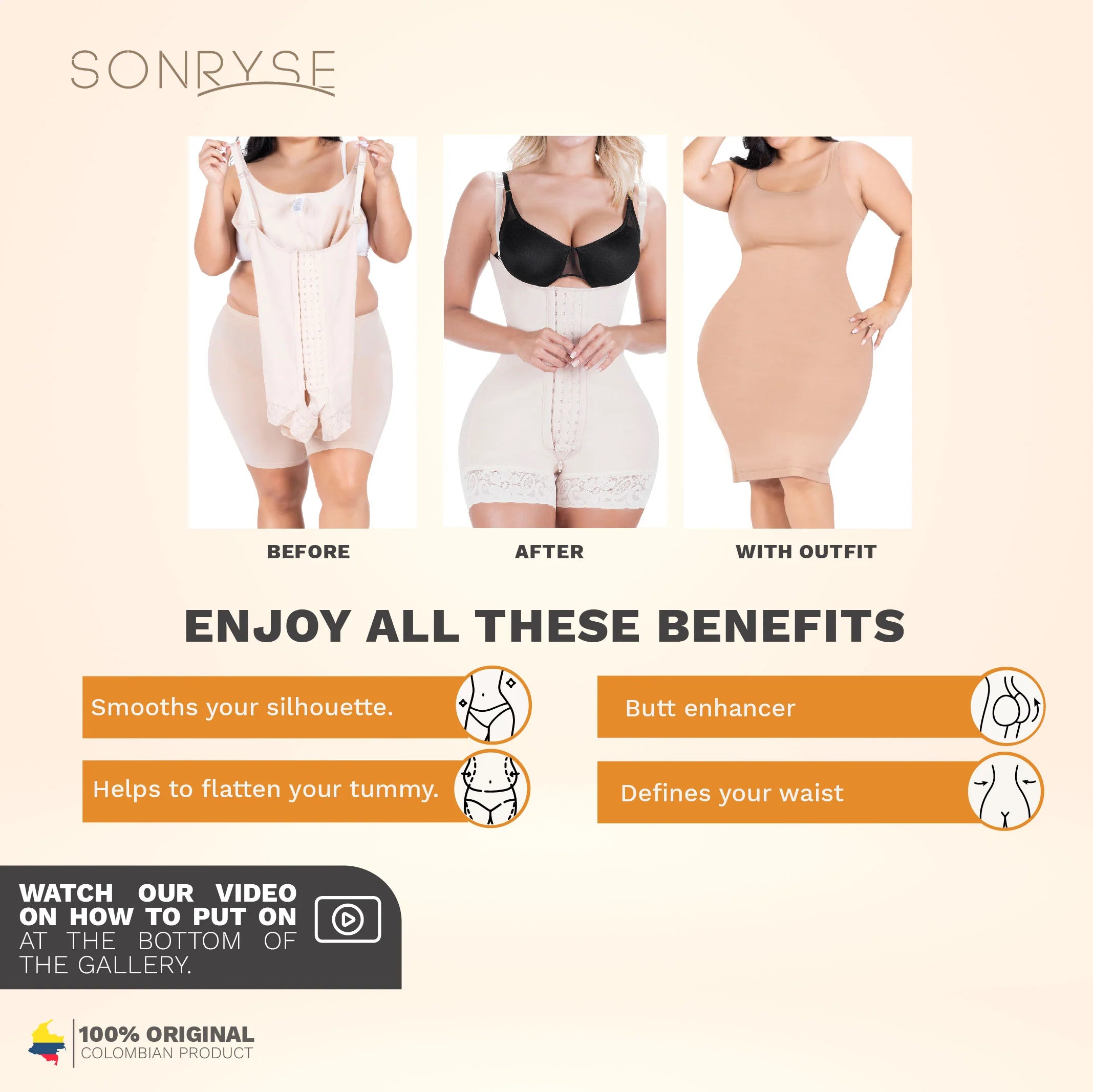 SONRYSE 068BF | Colombian Postpartum & Post Surgery Compression Garment - Open Bust Shapewear- Tummy Tuck Liposuction Bodysuit S