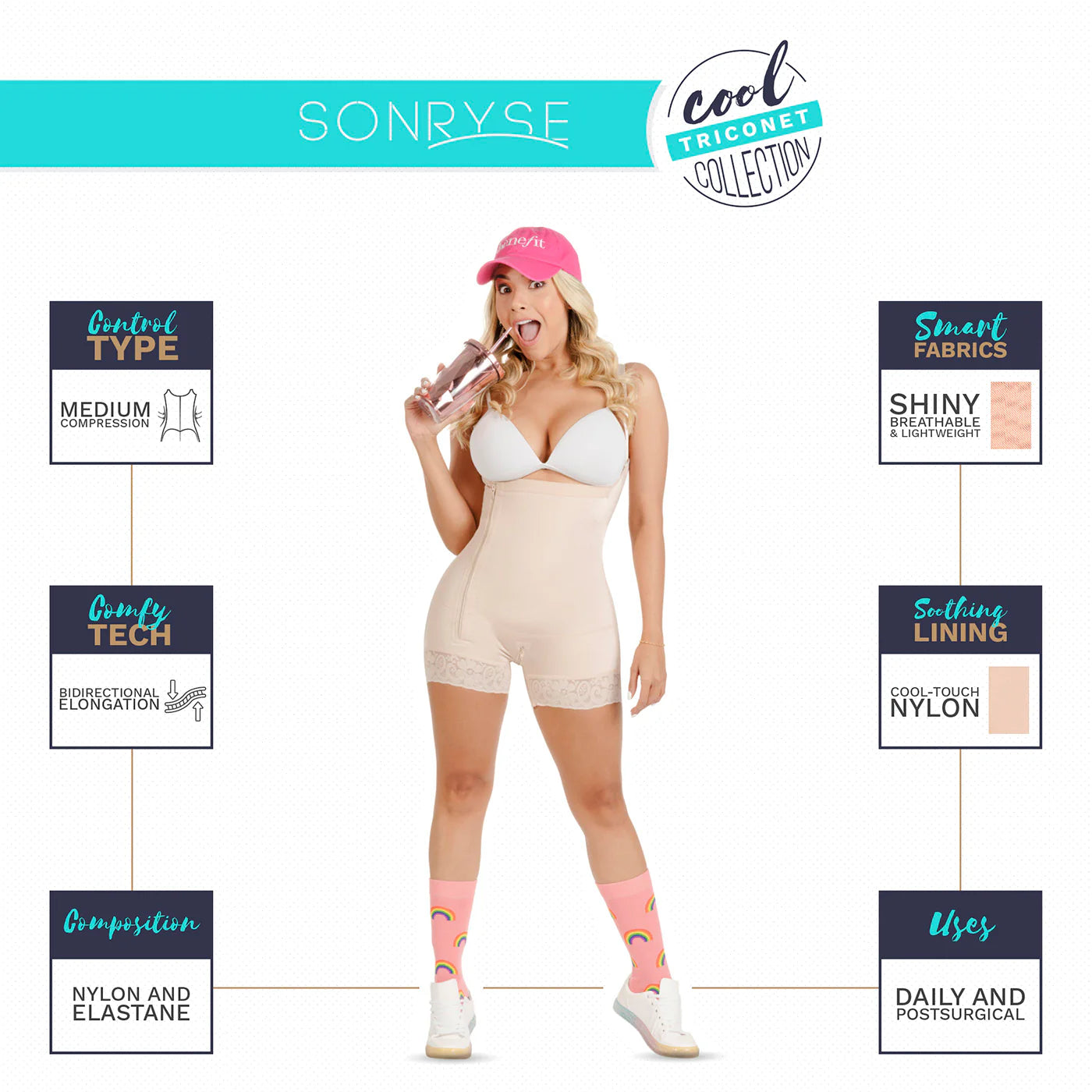 SONRYSE TR72BF | Butt Lifter Shapewear Bodysuit | Tummy Control | Triconet | Daily Use