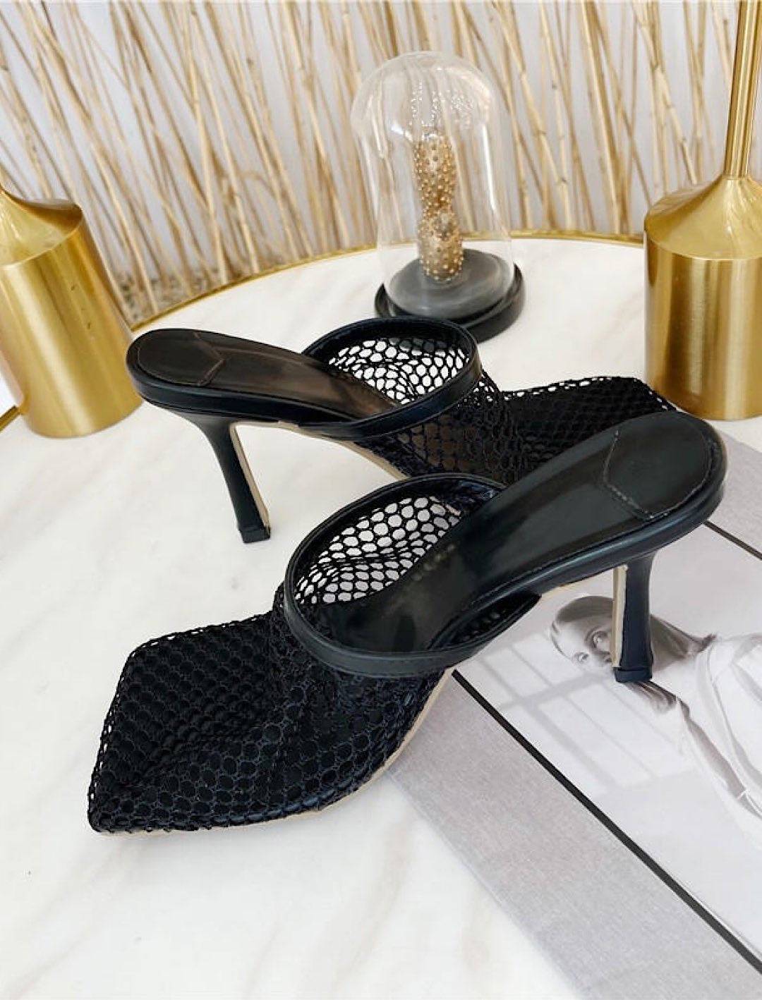 Square toe mesh sandals with heels