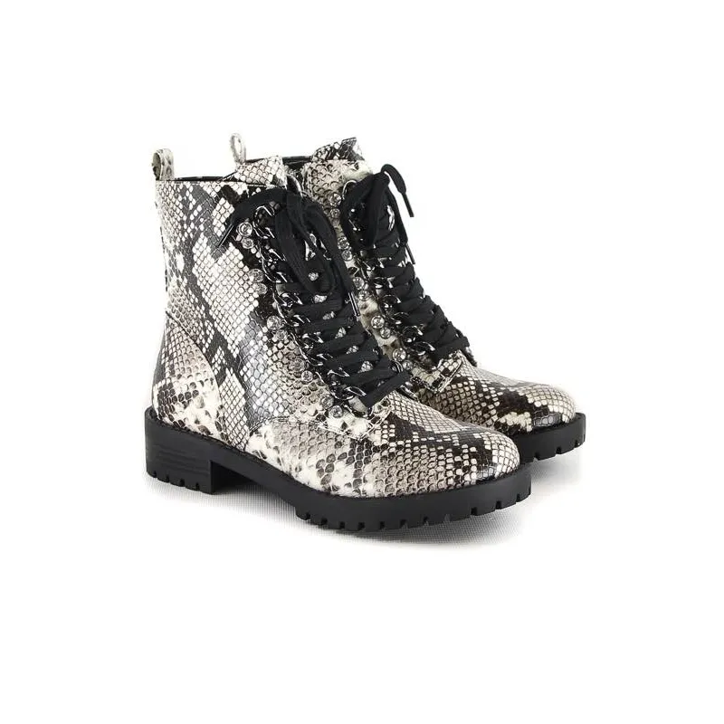 Python Print Biker Boot, Black