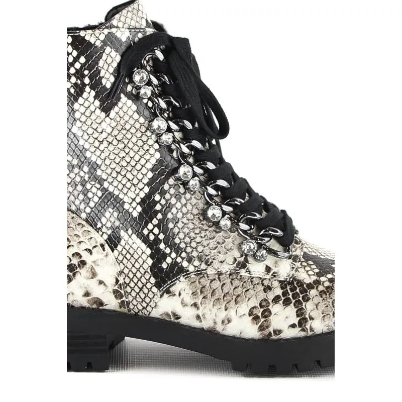 Python Print Biker Boot, Black