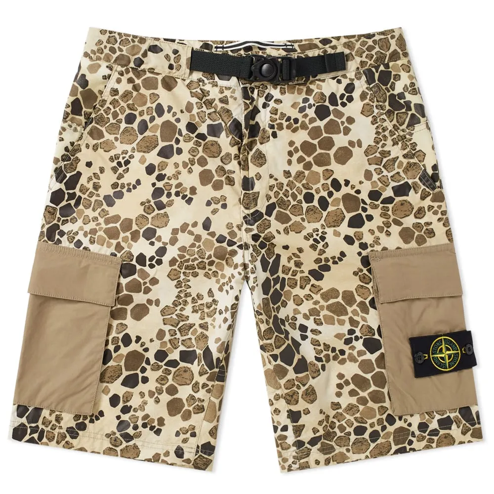 Stone Island Alligator Camo Light Cotton Nylon Rep Cargo Shorts Beige