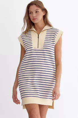 Striped Ribbed Cap Sleeve Mini Dress