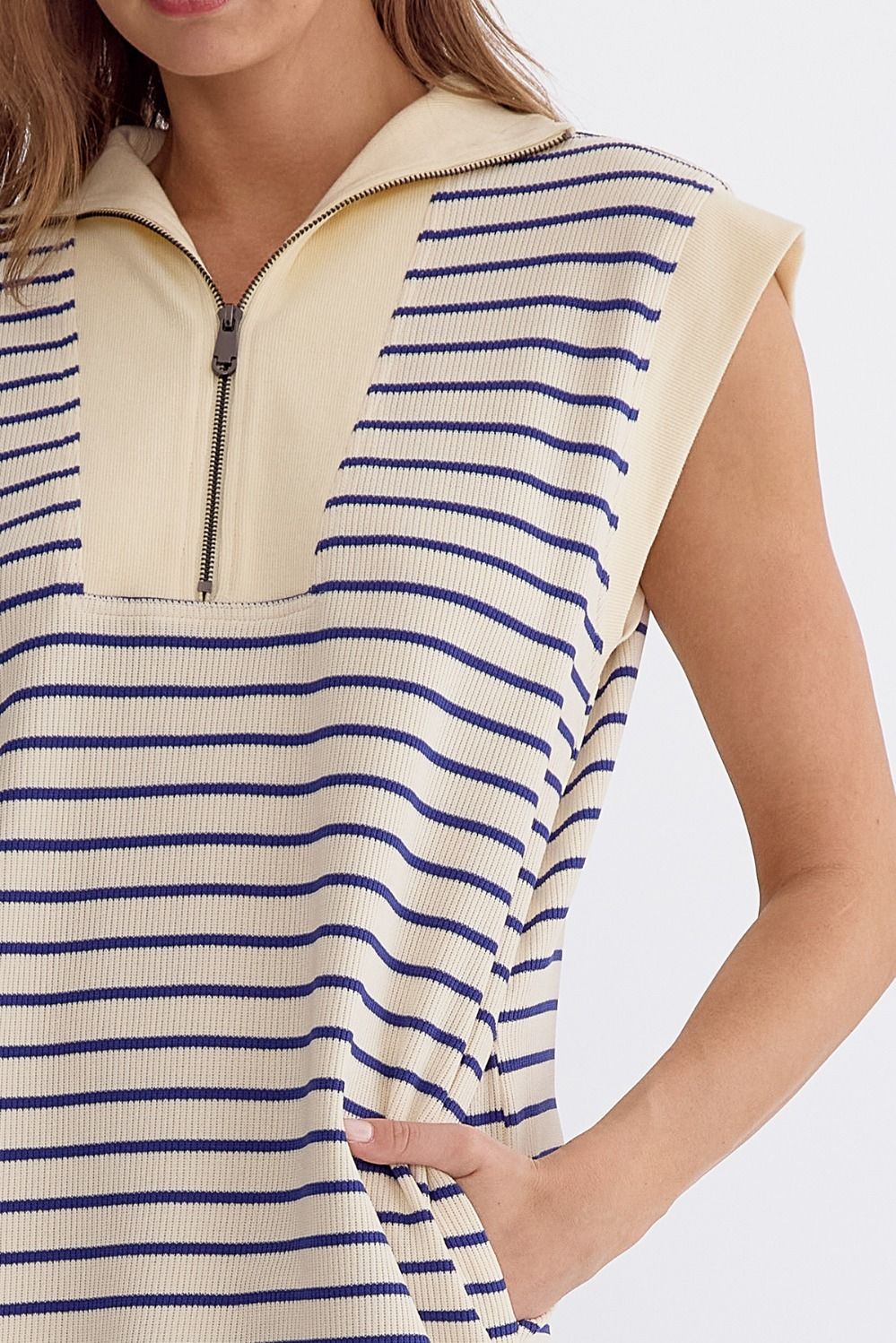 Striped Ribbed Cap Sleeve Mini Dress