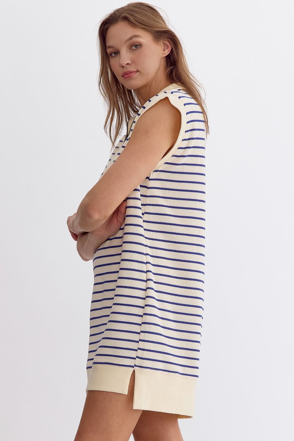 Striped Ribbed Cap Sleeve Mini Dress