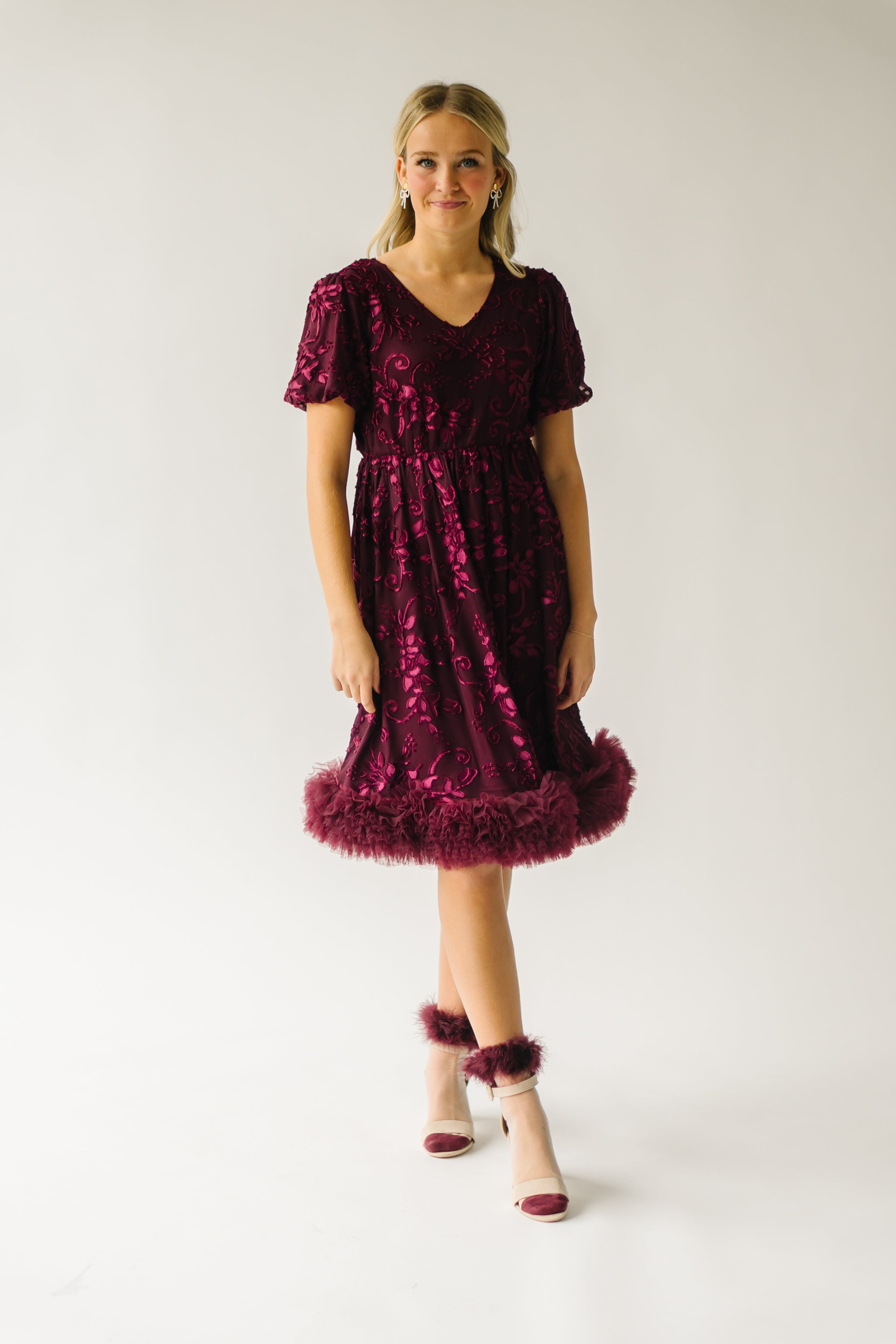 Surls Fringe Trim Dress Burgundy.