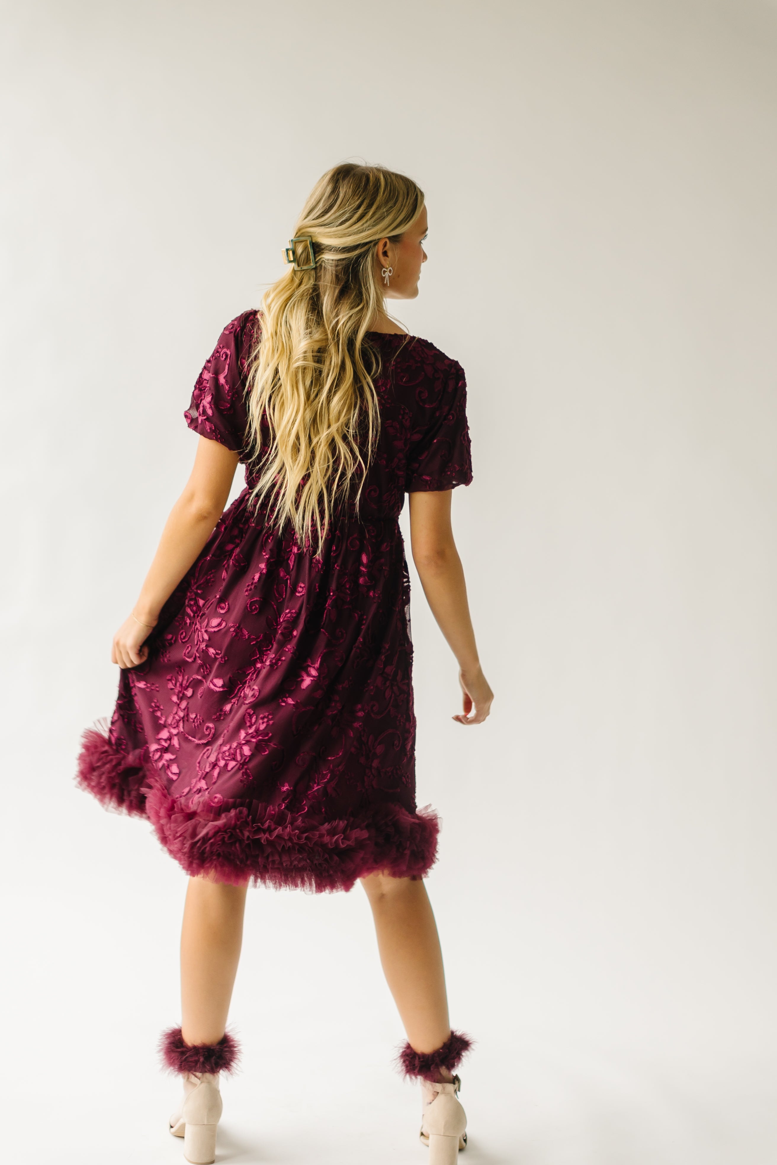 Surls Fringe Trim Dress Burgundy.