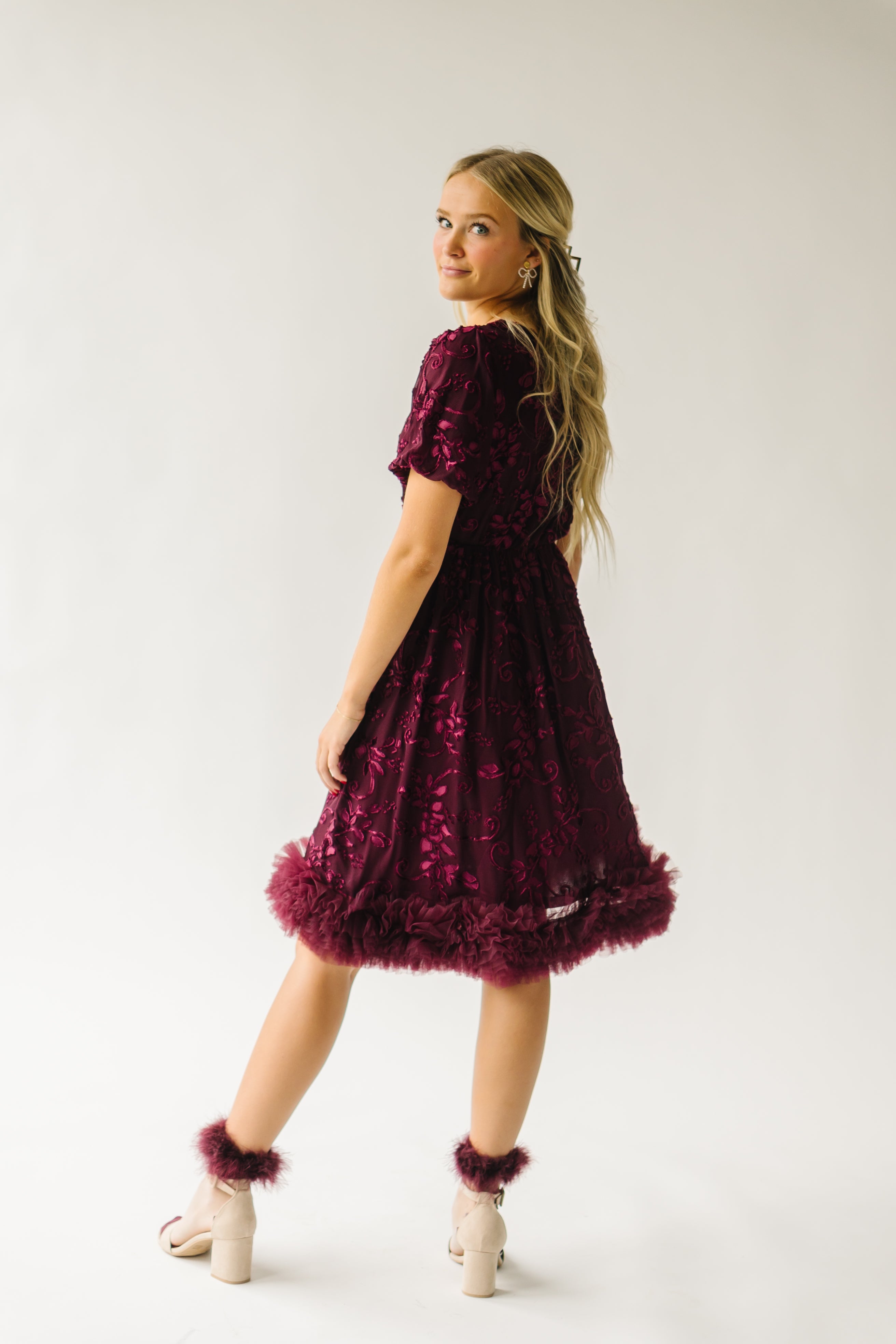 Surls Fringe Trim Dress Burgundy.