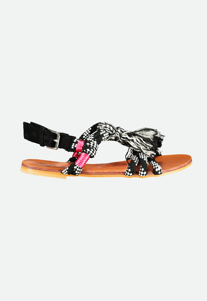 T-strap Sandals with Braided Design